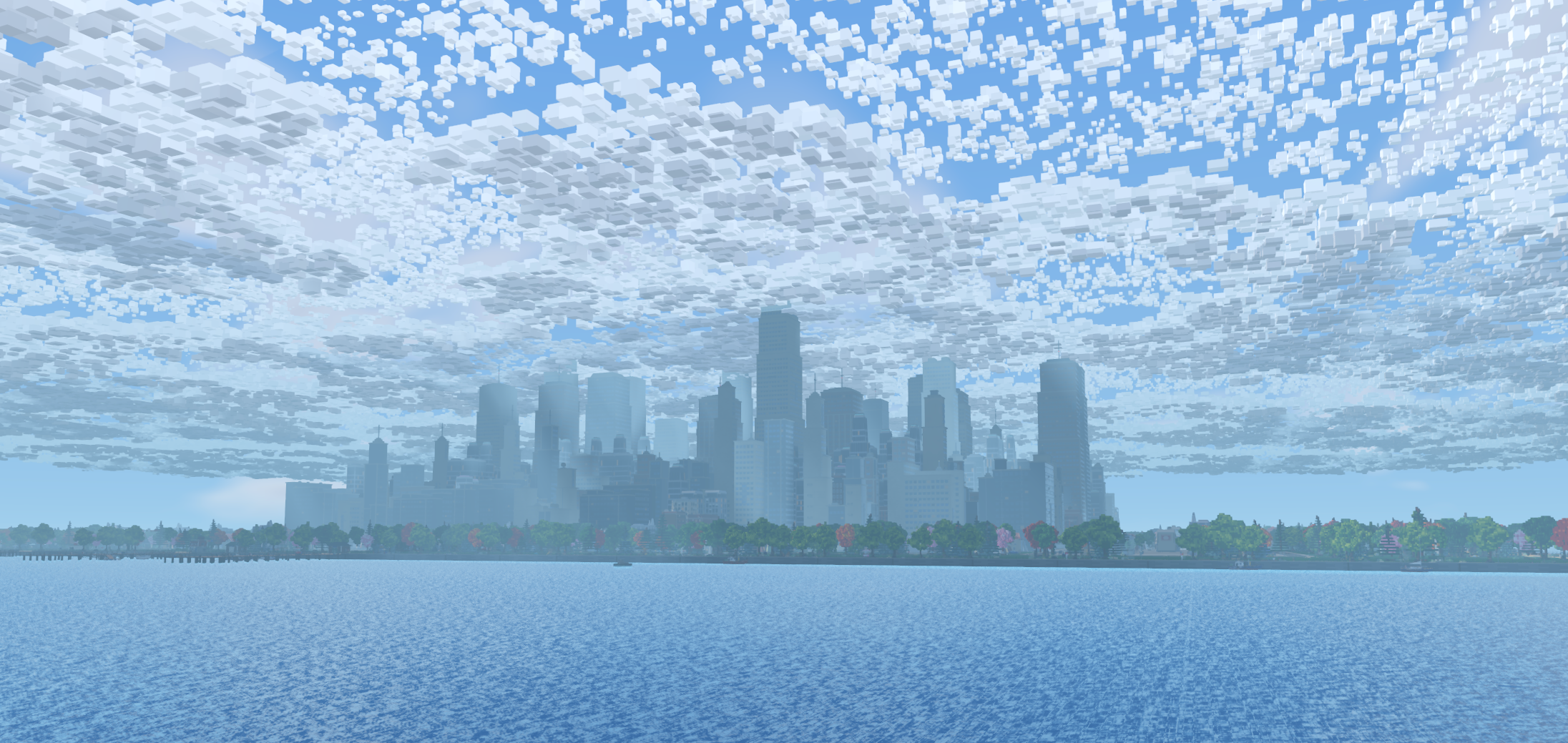 Die Skyline am Wasser – Ingame-Screenshot aus Taubinator