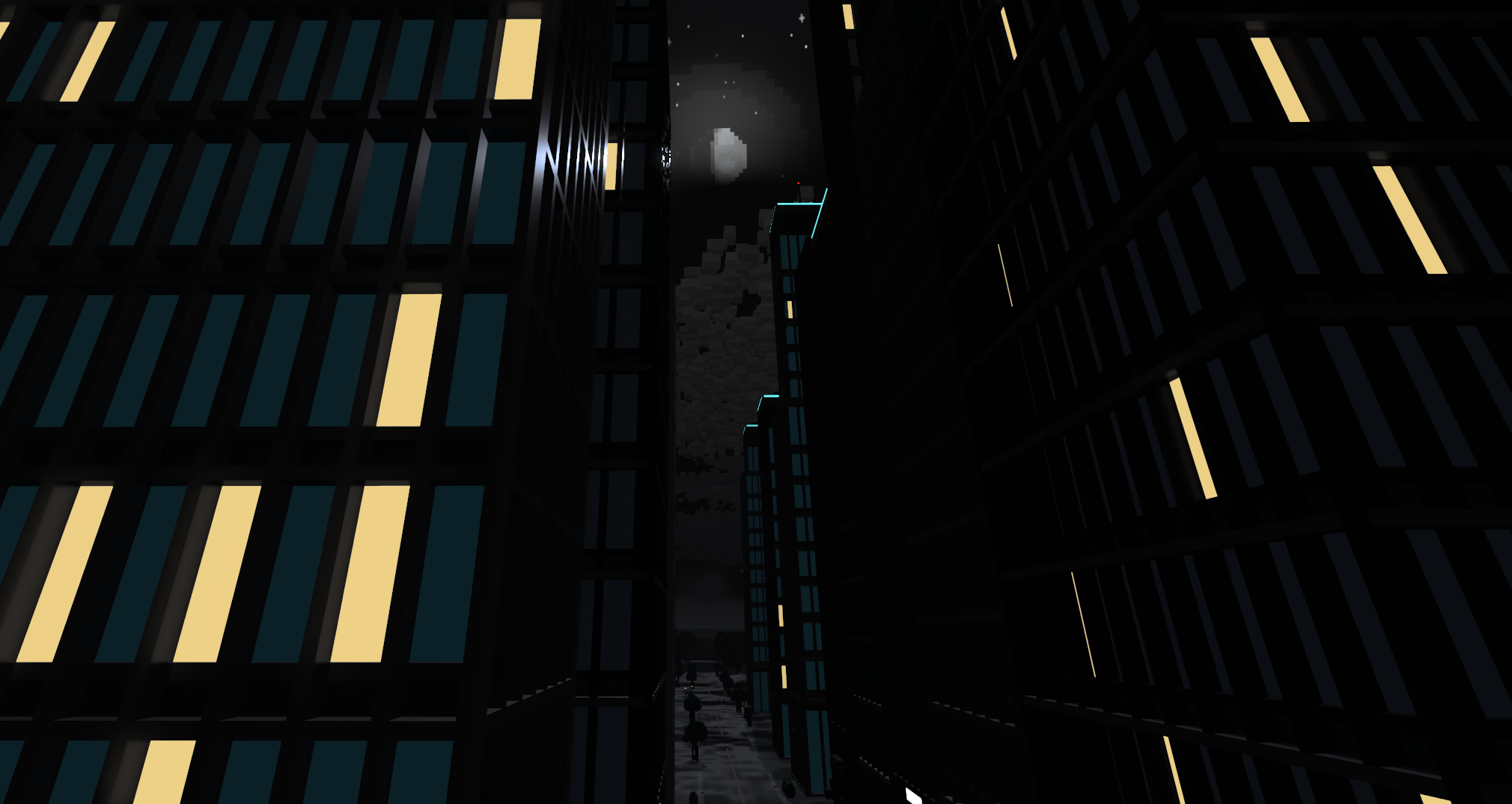 Zwischen den Hochhäusern bei Nacht – Ingame-Screenshot aus Taubinator